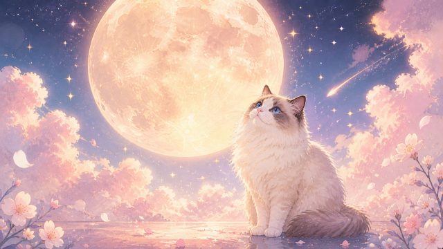 Moonlight Ragdoll Cat Illustration Wallpaper