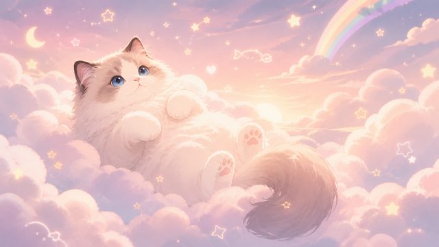 Pastel Sky Ragdoll Cat Fantasy Wallpaper