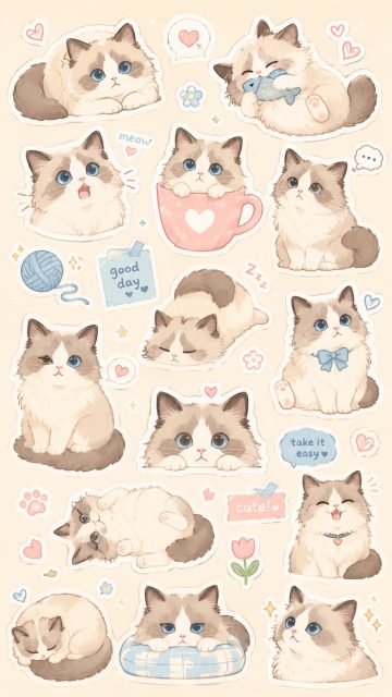 Pastel Sticker Sheet Ragdoll Cat Wallpaper