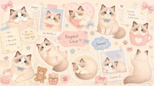Wide Ragdoll Cat Sticker Collage Wallpaper
