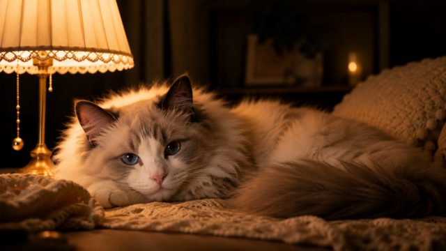 Warm Evening Lamp Ragdoll Cat Wallpaper