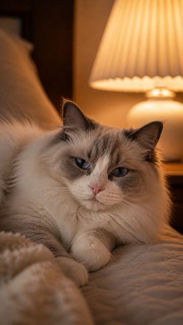 Warm Lamp Light Ragdoll Cat Wallpaper