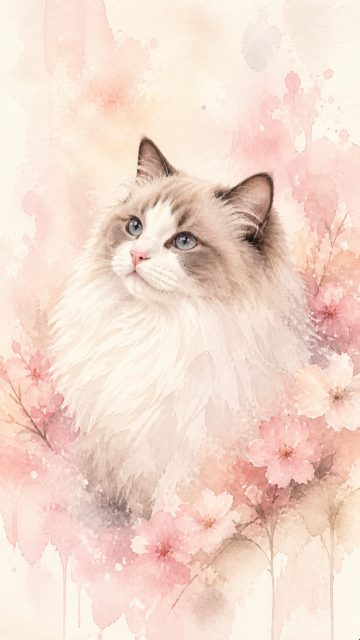 Watercolor Ragdoll Cat Illustration Wallpaper