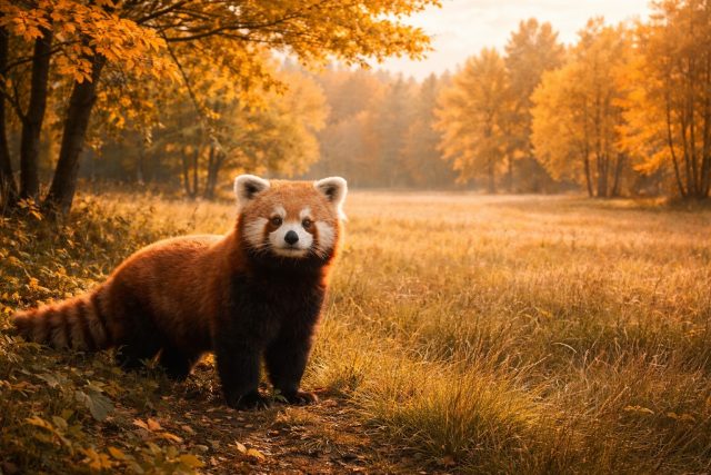 Red Panda in a Golden Autumn Field Wallpaper
