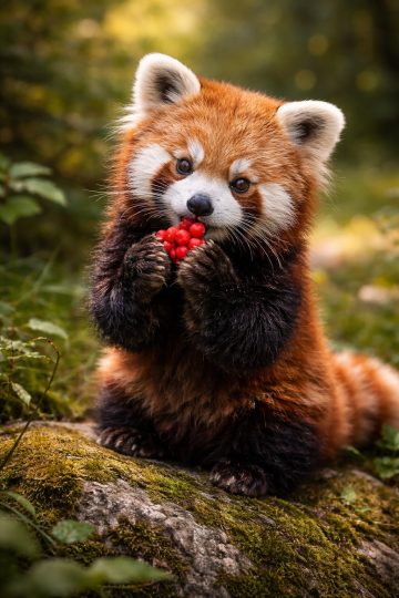 Red Panda Eating Forest Berries Wallpaper