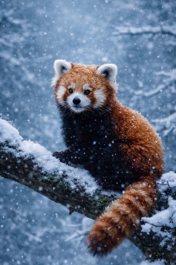 Red Panda on Snowy Tree Branch Wallpaper