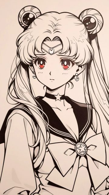 Sailor Moon Monochrome Line Art Wallpaper