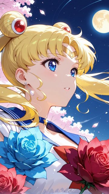 Sailor Moon Among Roses and Moonlight Wallpaper