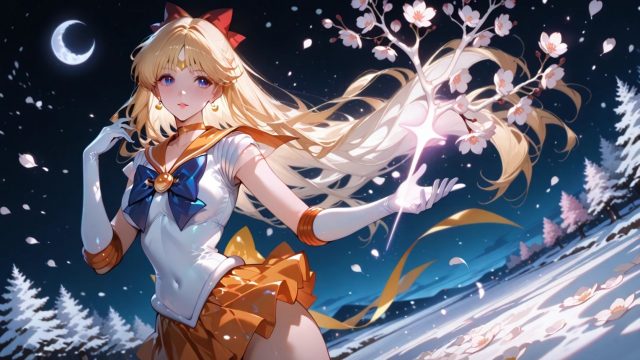 Sailor Venus in a Moonlit Winter Landscape Wallpaper