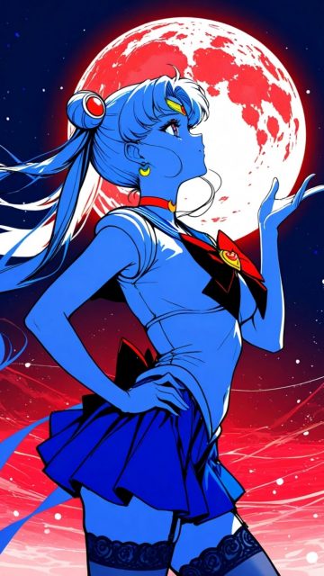 Sailor Saturn Beneath the Crimson Moon Wallpaper