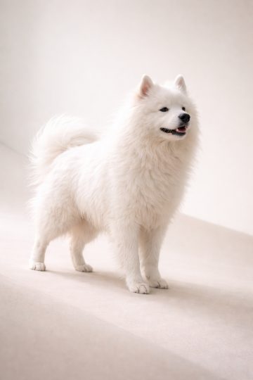 Samoyed Standing in Minimal Beige Abstract Space Wallpaper