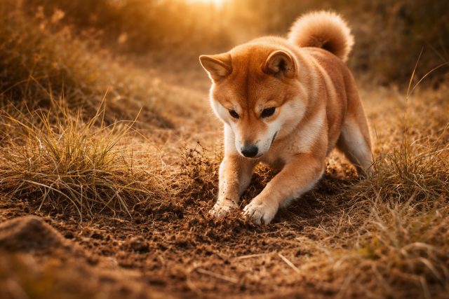 Shiba Inu Digging in Earth Golden Hour Motion