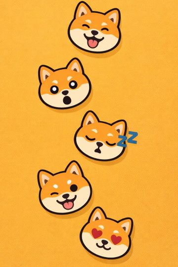 Shiba Inu Emoji Faces on Yellow Background Cute Icons Wallpaper