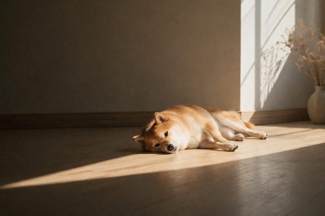 Shiba Inu Resting in Sunlight and Shadow Wallpaper