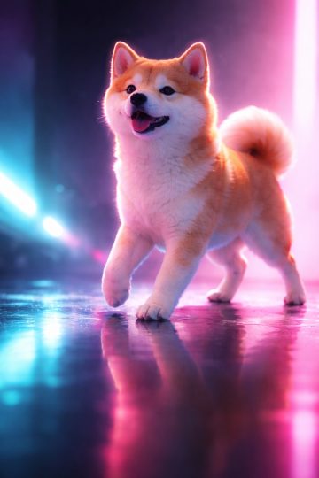 Shiba Inu Neon Night Reflection Glow Floor Wallpaper