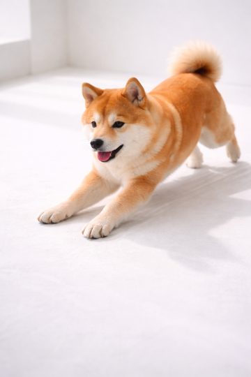 Shiba Inu Play Bow in White Studio Clean Minimal Wallpaper