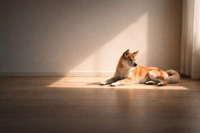 Shiba Inu Relaxing in Sunlit Minimal Space Wallpaper