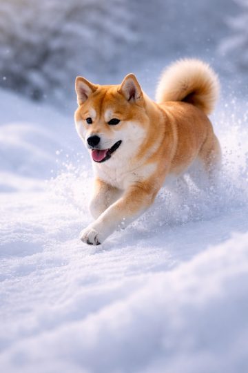 Shiba Inu Running Through Snow Field Wallpaper