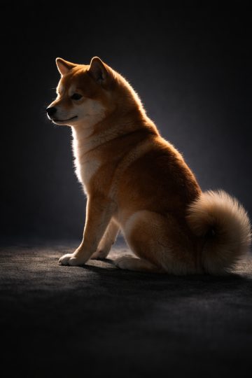 Shiba Inu Sitting in Dark Studio Spotlight Wallpaper