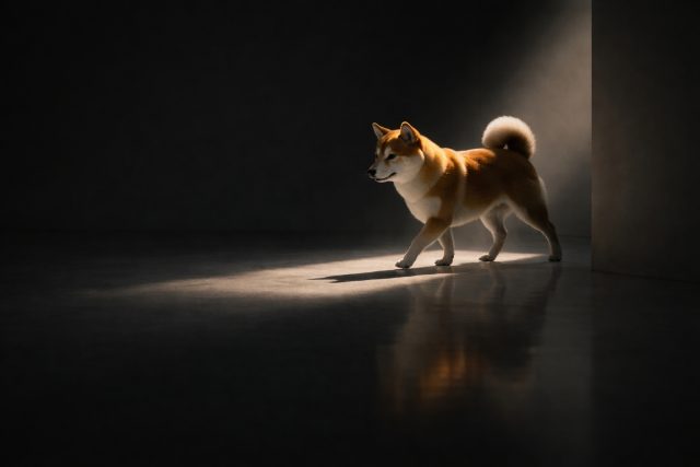 Shiba Inu Walking in Dark Studio Reflection Wallpaper
