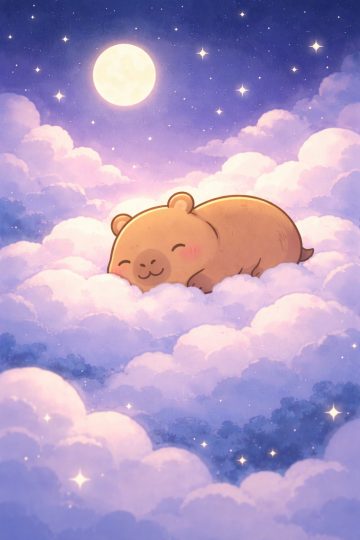 Sleeping Capybara on Soft Clouds Under the Moon
