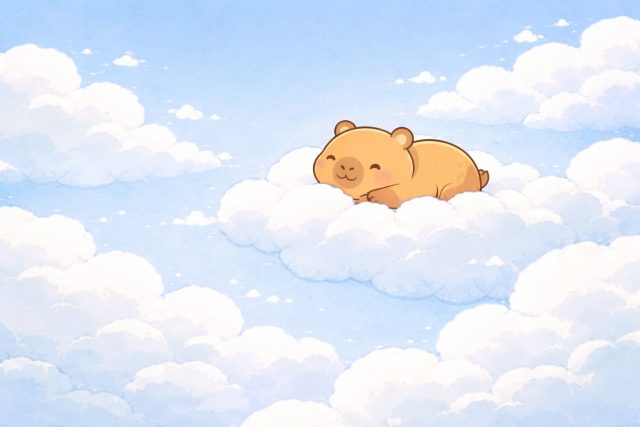 Sleeping Capybara Resting on Soft Sky Clouds