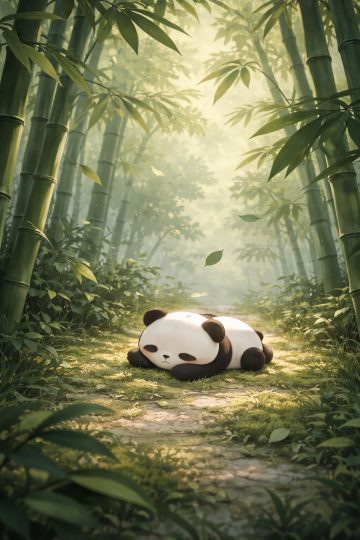 Sleeping Panda on a Bamboo Forest Path Wallpaper