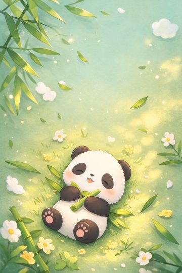 Cute Sleeping Panda in Bamboo Meadow Wallpaper
