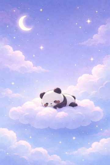 Sleeping Panda on Cloud Under Starry Night Wallpaper