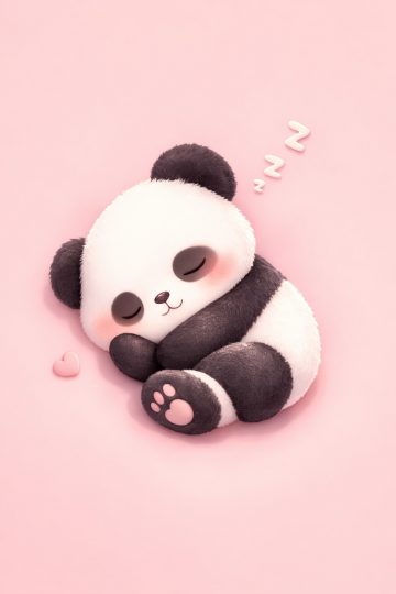 Cute Sleeping Panda on Soft Pink Background Wallpaper