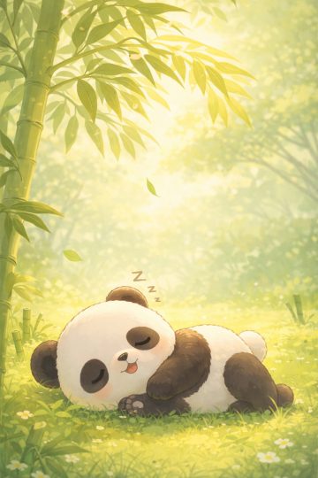 Sleepy Panda Napping in Bamboo Forest Wallpaper