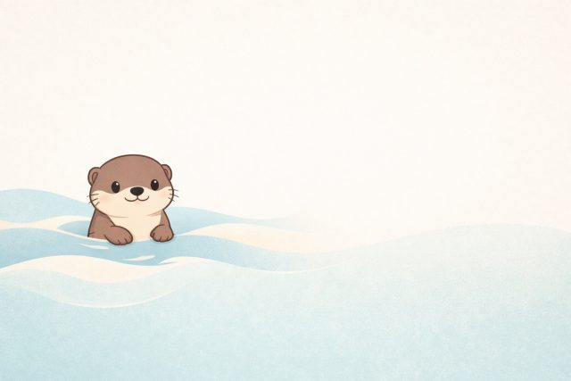 Small Otter Peeking from Water Minimal Soft Scene Wallpaper