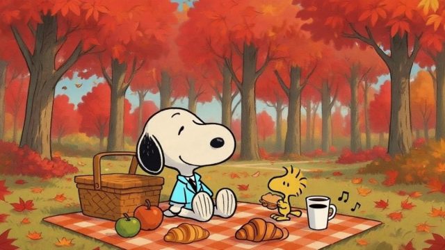 Snoopy Autumn Park Picnic Wallpaper