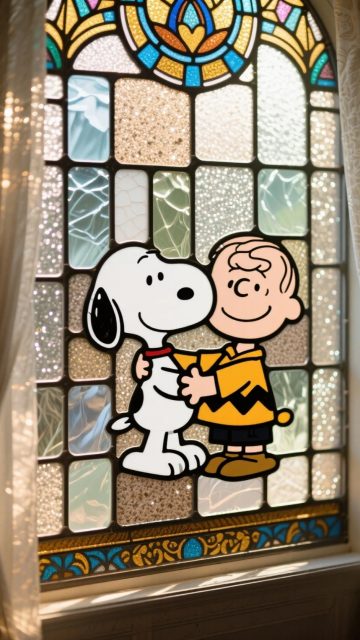 Snoopy and Charlie Brown Stained Glass Wallpaper