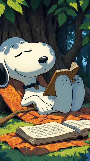 Snoopy Resting in a Forest Reading Nook Wallpaper