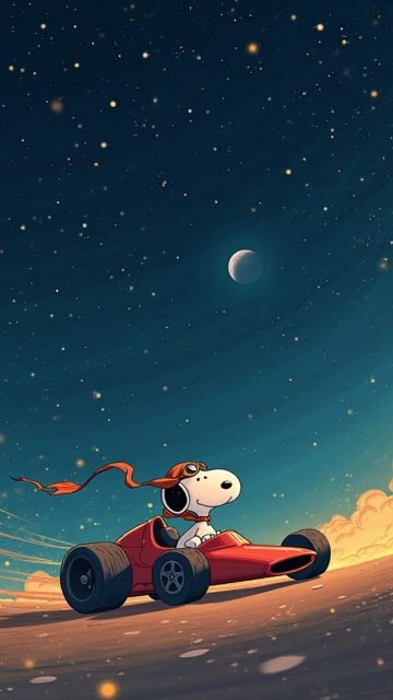 Snoopy Racing Beneath the Night Sky Wallpaper