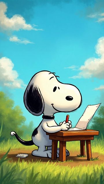 Snoopy Writing Outdoors Under a Bright Sky Wallpaper