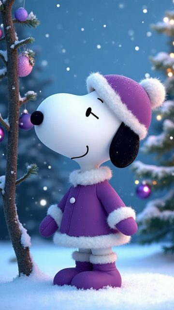 Snoopy in a Purple Winter Sweater Wallpaper