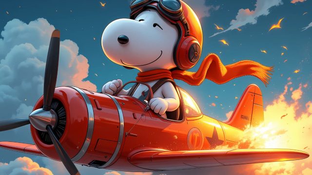 Snoopy Flying a Red Airplane at Sunset Wallpaper