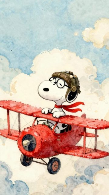 Snoopy Flying a Red Biplane Through the Clouds Wallpaper