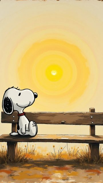 Snoopy Sitting Beneath a Bright Sunrise Wallpaper
