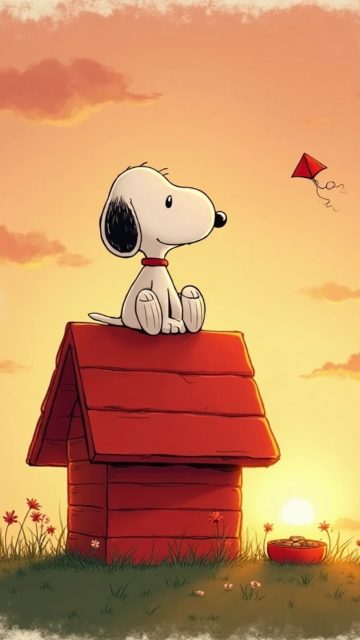 Snoopy Watching the Sunset from His Doghouse Wallpaper