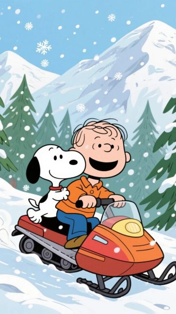 Snoopy and Charlie Brown Winter Sled Ride Wallpaper