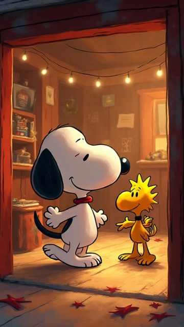 Snoopy and Woodstock Cozy Evening Room Wallpaper