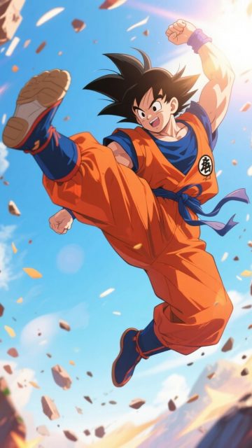 Son Goku Midair Action Jump Wallpaper