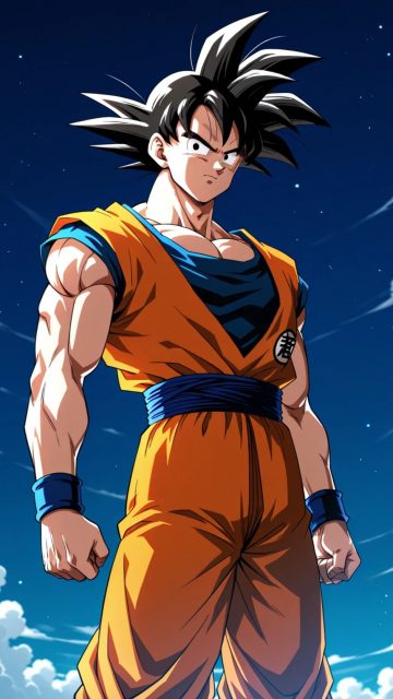 Son Goku Standing Beneath a Clear Sky Wallpaper