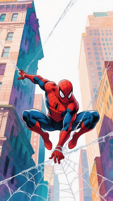 Spider-Man Swinging Through Bright City Streets Wallpaper