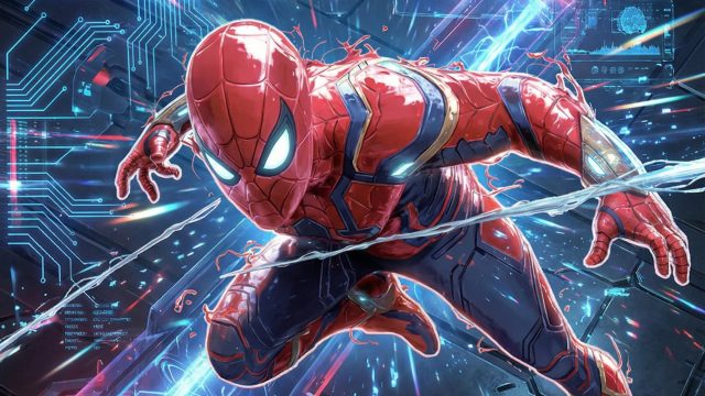 Spider-Man Racing Through Digital Lights Wallpaper