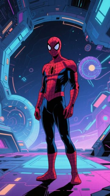 Spider-Man in a Futuristic Tech Chamber Wallpaper