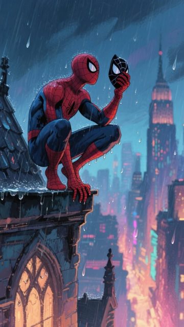 Spider-Man Perched Above a Gothic City Wallpaper